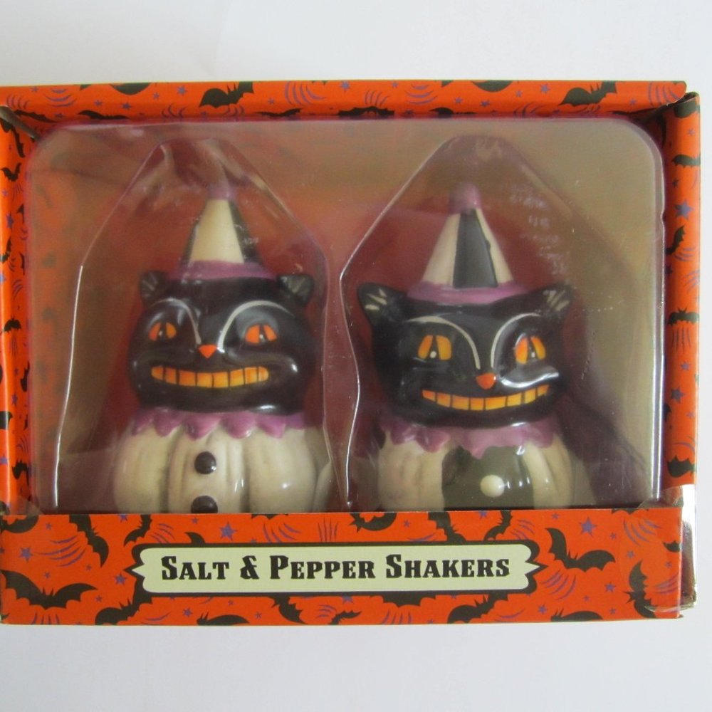 Johanna Parker Halloween Fall Black Cat Salt and Pepper Shakers